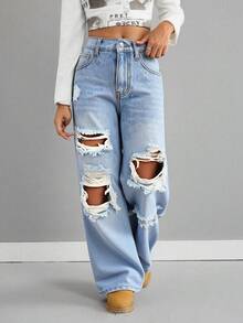 Tween GirlsBlue Distressed Loose Jeans - Medium Wash - View 4