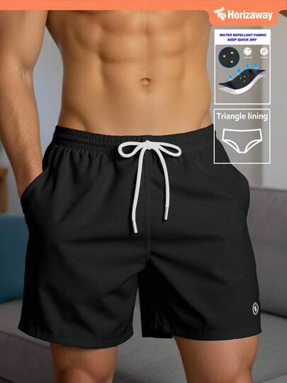 Horizaway Summer Men's Solid Color Casual Beach Shorts Mens Swimming Shorts Men Swim Shorts Black Swim Shorts Mens Board Shorts Men Black Swim Trunk