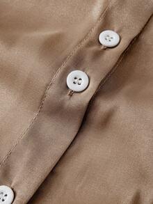 SHEIN LUNE CURVE Casual Brown Two Piece Set With Semi-Sheer Long Sleeve Button Front Top And Long Skirt For Women - Brown - View 5