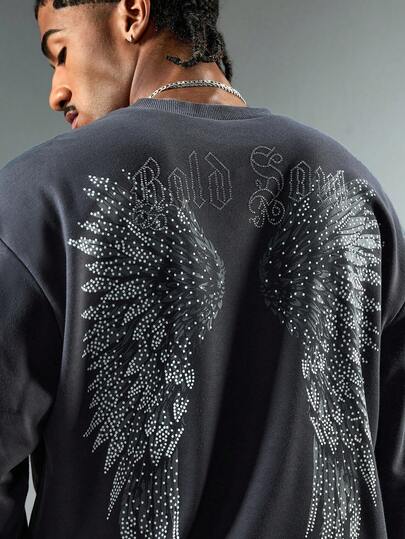 Street Life Sweat-shirt-shirt col rond à imprimé strass pour homme