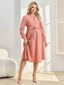 SHEIN 高级针织孕妇哺乳连衣裙，冬季新品 - 粉色 - 查看 3