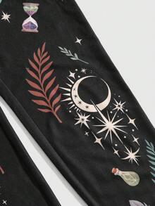 ROMWE Quần legging đen in hình bướm Gothic, sao và trăng, họa tiết cây cỏ và lông vũ, dáng ôm, cỡ lớn, thích hợp cho mùa thu/đông. - Màu xanh lá cây đậm - Xem 6