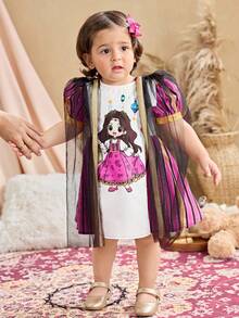 SHEIN Bao gồm một bộ 2 băng đô lưới; Váy tím kiểu retro với họa tiết công chúa hoạt hình dễ thương, sọc và tay phồng, thêu hoa cổ điển thanh lịch, váy dài tay truyền thống tối giản cho bé gái kiểu Ả Rập phù hợp cho mùa xuân/hè, váy dài tay kín đáo thanh lịch, áo Abaya cầu nguyện, thoải mái dễ chịu, trang phục thường ngày, phong cách nghỉ dưỡng, áo Kaftan kín đáo. - màu đen - Xem 4