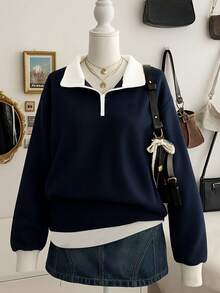 Lalippa Plus Size Color Block Drop Shoulder Loose Minimalist Fashion Sweatshirt