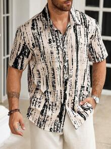 Manfinity Homme Plus Size Men's Tie-Dye Single-Breasted Casual Short Sleeve Shirt - Multicolor - View 4