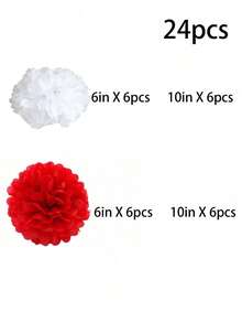 12Pcs Paper Flower Ball Hanging Pom Poms Decorations For Wedding, Celebration, Outdoor & Birthday Parties, Back To School Valentine Day