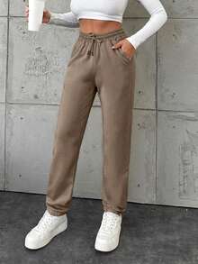 EURMUSE Cotton Women's Drawstring Waist Pocket Jogger Pants