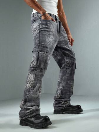 Street Life Herren Retro Leoparden Muster Cargo Jeans