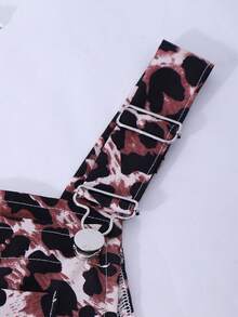 SHEIN 2 pièces/Set Pantalon à bavette imprimé léopard polyvalent et décontracté & T-shirt long blanc pour préadolescentes avec poche sur la poitrine et deux poches sur le pantalon, convient pour les sorties d'automne/hiver, les voyages, les achats, la marche - Multicolore - Voir 4