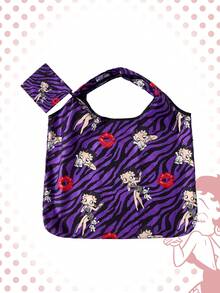 Betty Boop | ROMWE Bolso de tote plegable de gran capacidad con monedero, bolsa de compras portátil, bolsa de gimnasio - Morado - Ver 4