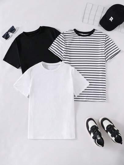 3pcs/Set Teenage Boys' Casual All-Match Versatile Short Sleeve T-Shirts, Suitable For Daily Commute, Leisure, And School Wear
