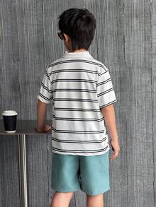 Mirajuku Set de 2 piezas con polo de rayas y pantalón corto de manga corta para niños, conjunto deportivo casual adecuado para uso diario en verano - Multicolor - Ver 2