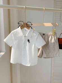 两件套男婴马图案翻领短袖开衫和松紧腰短裤套装 - 彩色 - 查看 5