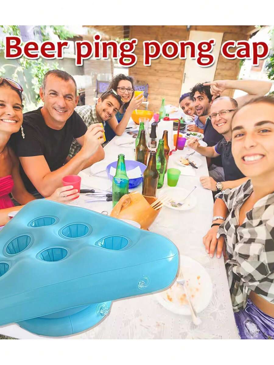 1个充气啤酒套圈游戏 - 趣味户外家庭派对游戏，非常适合酒吧饮酒游戏和生日庆祝活动（仅含帽子） - 藍色 - 查看 1