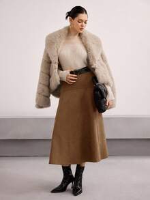 Heiryn Women's Solid Color Versatile Commuter Skirt, Autumn/Winter - Coffee Brown - View 2