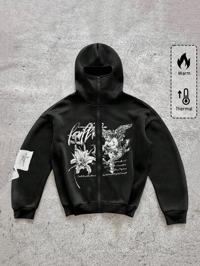 Street Life Sudadera con capucha con cremallera y diseño impreso creativo para hombres