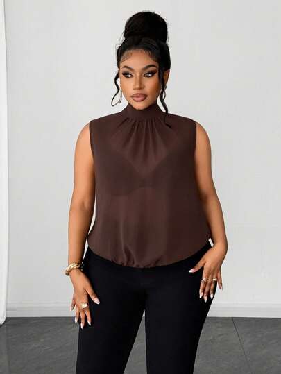 Maweii Plus Size Women Elegant Vintage Sleeveless Loose Halter Neck Tank Top