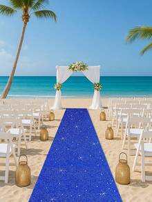 Blue Sequin Aisle Runner Customizable Length Wedding Birthday Party Decor Stage Photo Booth Backdrop Non Slip Backing Reusable Outdoor Indoor Event - Blue - View 7
