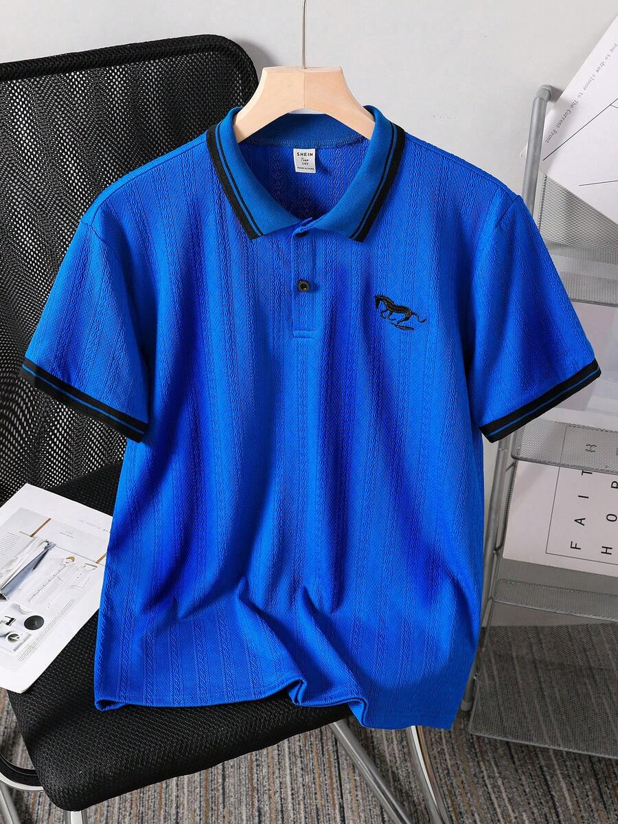 Áo polo tay ngắn kẻ sọc phối màu dành cho thiếu niên - Màu xanh lam - Xem 1