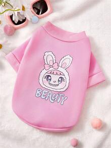 PETSIN 1 buc drăguț ochi mari pisică arc scrisoare imprimat animal de companie roz toamnă/iarnă gros cald haine pentru animale de companie - Roz - Vizualizare 1