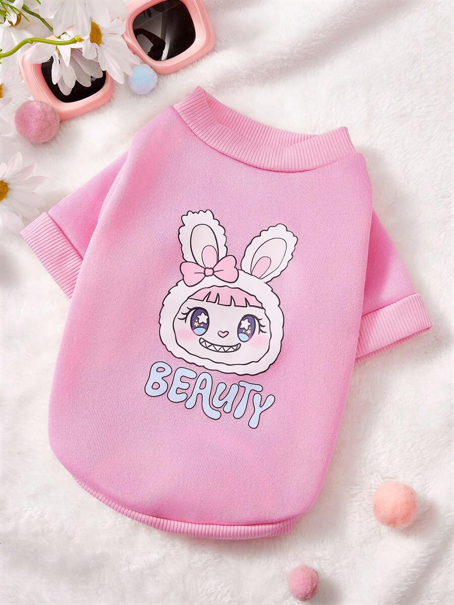 PETSIN 1 buc drăguț ochi mari pisică arc scrisoare imprimat animal de companie roz toamnă/iarnă gros cald haine pentru animale de companie - Roz - Vizualizare 1