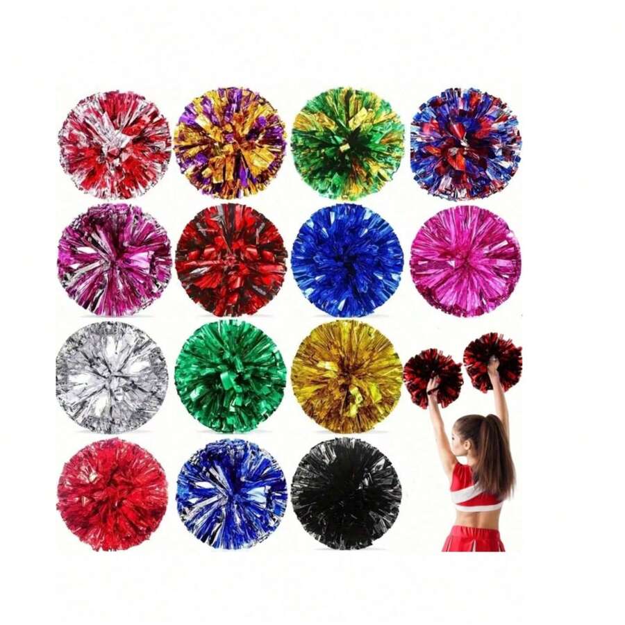 2 Pieces Football/Basketball Cheerleading Pom-Poms & Metal Bracelet Series, Sports Team Event & Dance Performance Props, Square Dance & Game Props, Dance & Fan Cheerleading Props, For Outdoor Sports Team Performance Pom-Poms - Multicolor - View 1