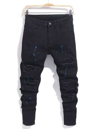 Manfinity Roughcore Herren Jeans in Große Größen mit Destroyed-Effekt und Taschen, Skinny Lässig