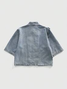 ROMWE MEN Grunge Punk Áo sơ mi denim tay ngắn kiểu cổ điển thời Trung cổ dành cho nam - trắng - Xem 9