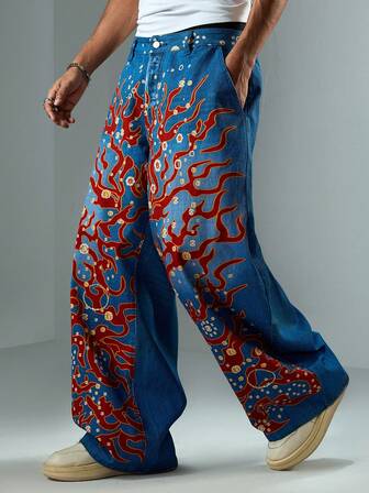 Street Life Herren Jeans mit digitalem Muster und gebogener Beinform