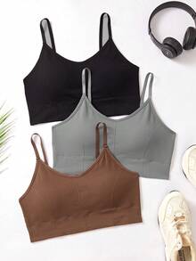 Breezaya 3pcs/Pack Plus Size Seamless Solid Color Sports Bras, Medium Support - Multicolor - View 1