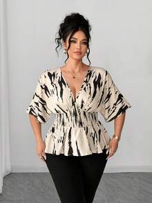 SHEIN Elenzya 大码女式V领插肩袖休闲衬衫，适合外出、聚会和通勤 - 彩色 - 查看 7