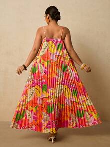 Travachic Damen Große Größen Kleid mit Blume Muster, ärmellos, locker geschnitten mit Falten, Frühlingsurlaubs-Kleid für die Insel - Verschiedenfarbig - Übersicht 2