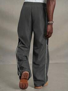 PAVTROS Pantaloni sport casual pentru bărbați, cu șiret, color block, croială lejeră, lungi, negri, cu model patchwork, pentru toamnă