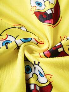 SpongeBob SquarePants | SHEIN Young Boy Cartoon Print Short Sleeve Top And Shorts Snug Fit Pajamas - Yellow - View 5