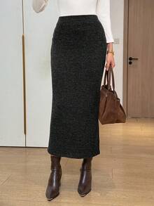 Easowa Women's Knitted Textured Ribbed Casual Skirt Spring,Elegant Skirt For Women ,Summer Skirt - Dark Grey - View 3