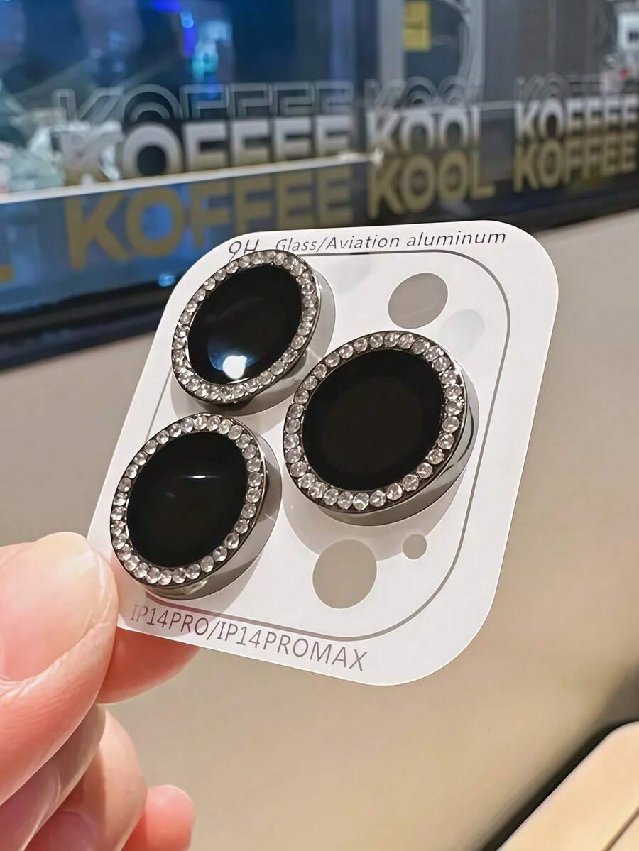 闪亮钻石透明亮片手机壳，带摄像头保护 - 适用于 16、15、14、13 英寸手机的硬质后盖（礼品之选） - 黑色 - 查看 1