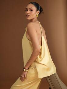 Hauture 女士露背吊带休闲百搭度假上衣 - 黃色 - 查看 6