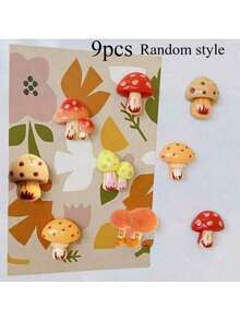 9Pcs Cute Mushroom Fridge Magnet Set, Creative Decorative Magnets For Kitchen, Office Whiteboard, Locker, Dishwasher, Perfect For Home Personalization And Valentine's Day Gift - Multicolor - View 11