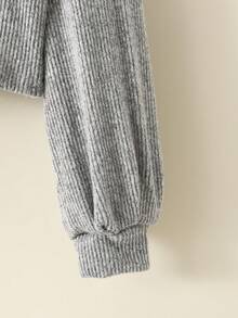 SHEIN Tween Girl Student Clothes, Lantern Sleeve Basic Style, Back To School, Opening Ceremony, Daily Wear, School, Travel, Sports, Winter - Light Grey - View 11