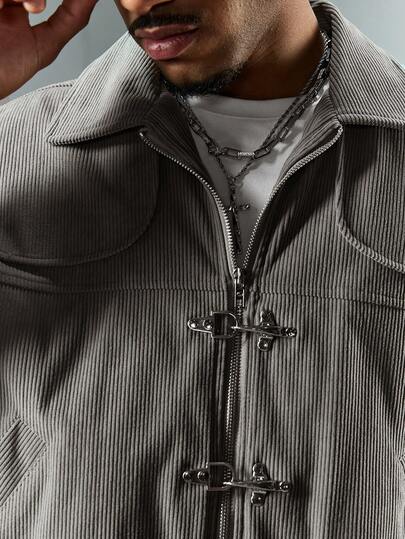 Street Life Men's Solid Color Corduroy Zip-Up Long Sleeve Flight Jacket