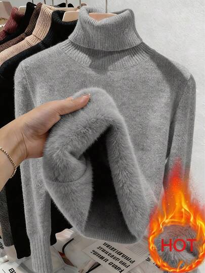 Franclia Fashionable All-Match High Neck Thick Seamless Fitted Long Sleeve Knit Sweater, Versatile For Autumn/Winter