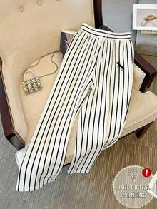 Resyla Women's Casual Commuter Striped Drawstring Waist Pants - Multicolor - View 1