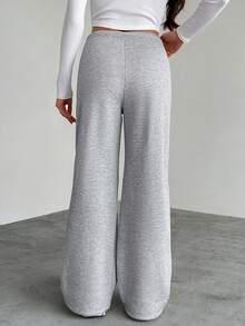 SHEIN Tall بنطلون رياضي فضفاض بقصة واسعة للساق ذو لون أحادي بسيط للنساء، مناسب للتخرج، العودة إلى المدرسة، وملابس المعلمات - رمادي فاتح - مشاهدة 2