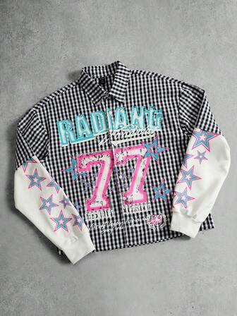 Camicia da uomo con stampa a quadri, vestibilità ampia