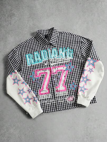 Camicia da uomo con stampa a quadri, vestibilità ampia