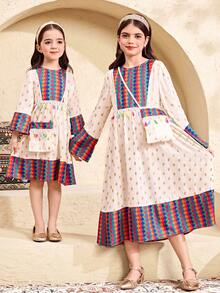 SHEIN 少女休闲圆领短袖连衣裙 - 彩色 - 查看 6