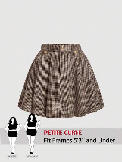 SHEIN PETITE CURVE Plus Size Mångsidig Avslappnad Pendlarkjol Med Hundtandsmönster