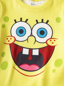 SpongeBob SquarePants | SHEIN Young Boy Cartoon Print Short Sleeve Top And Shorts Snug Fit Pajamas - Yellow - View 4