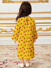 SHEIN Cute Cartoon Girl Red Rose Print Pattern Young Girl Casual Dress, Suitable For Spring And Summer - Multicolor - View 2