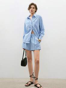 ATUI Studio One Of A Set Women's Summer Stripe Print Cargo Shirt,Summer Tops, Shorts Not Included - Multicolor - View 3